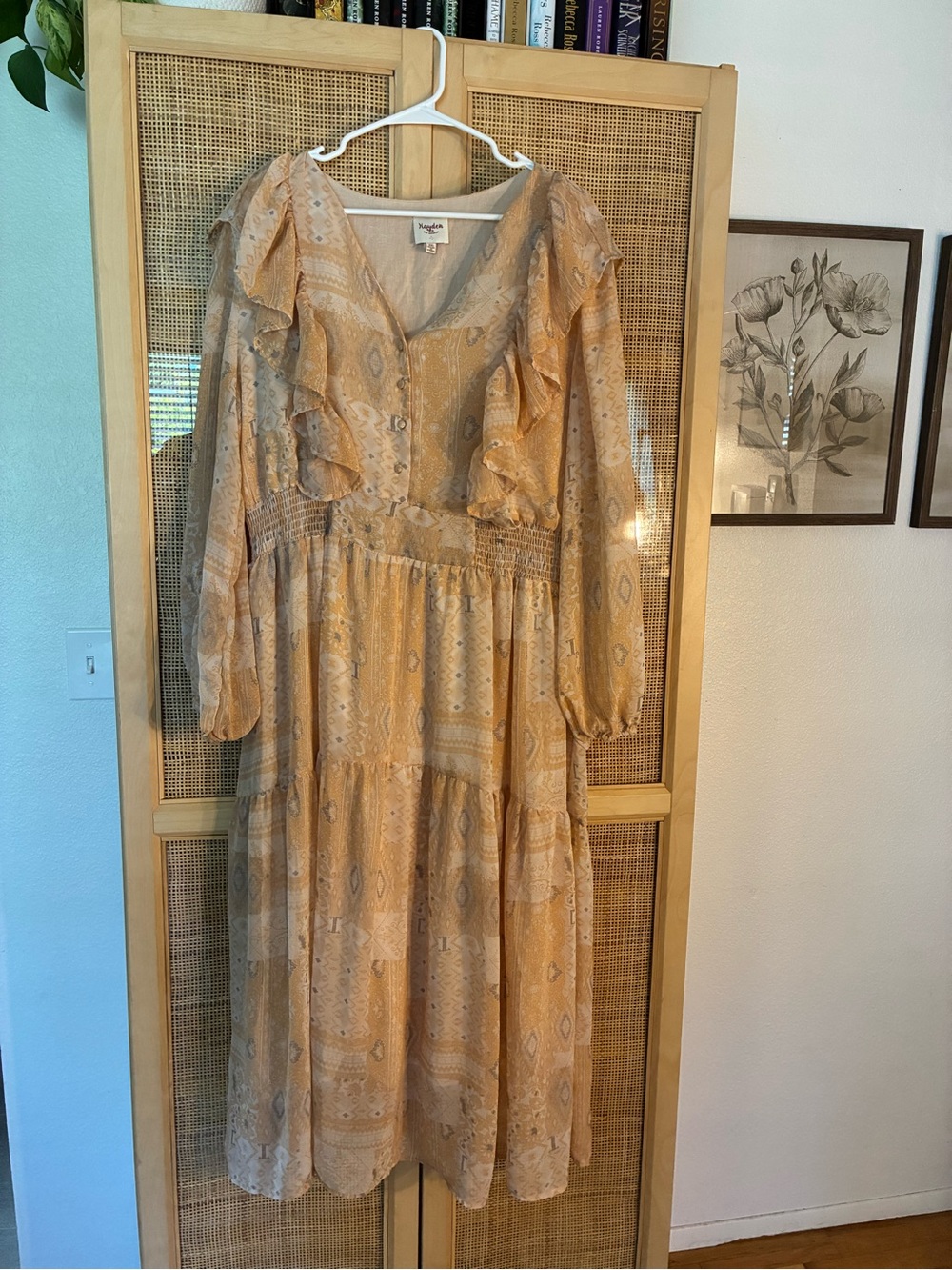 Hayden Peach Patterned Ruffle-Front Midi Dress - Picture 3 of 7